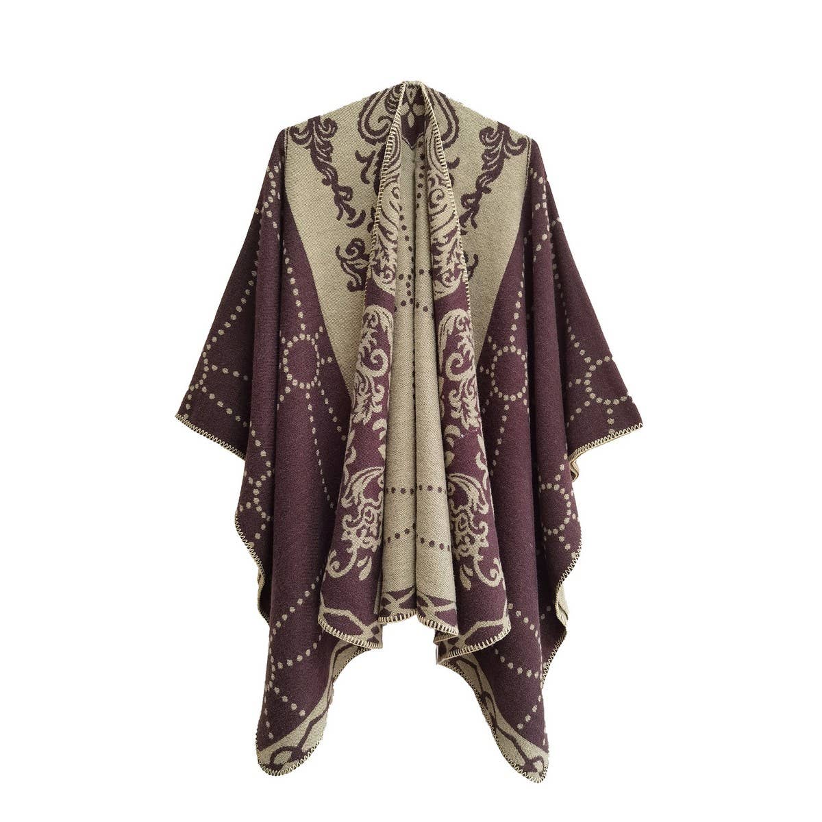 WOMEN COLOR BLOCK SHAWL WRAP OPEN FRONT PONCHO