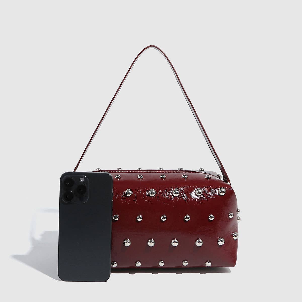 Mushroom Studded Tote & Bowling Shoulder Bag_CWAB5712