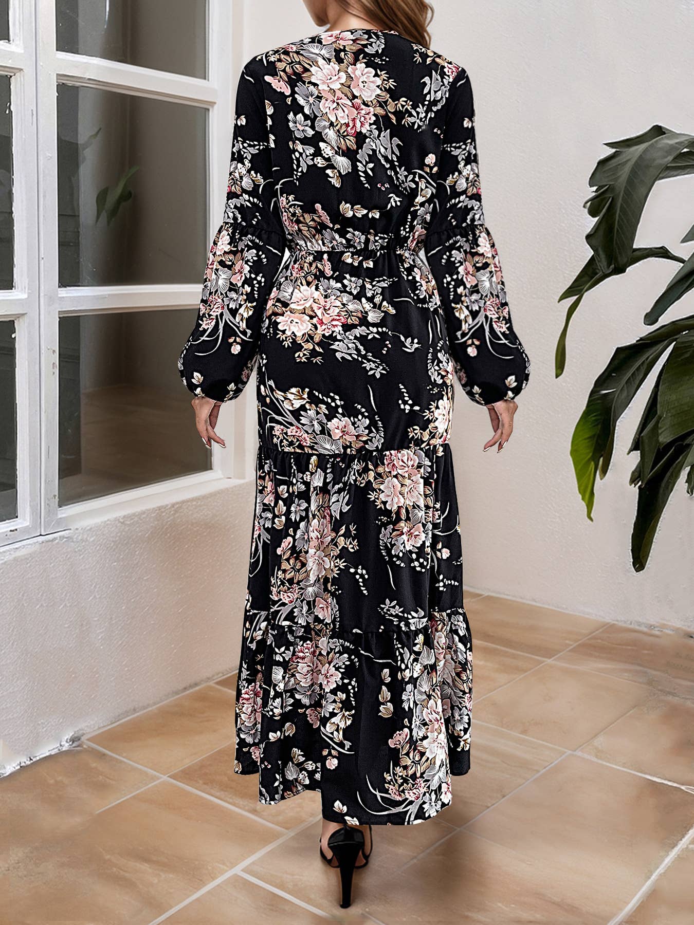 FLORAL PRINT BIG SWING STYLE SLIM DRESS