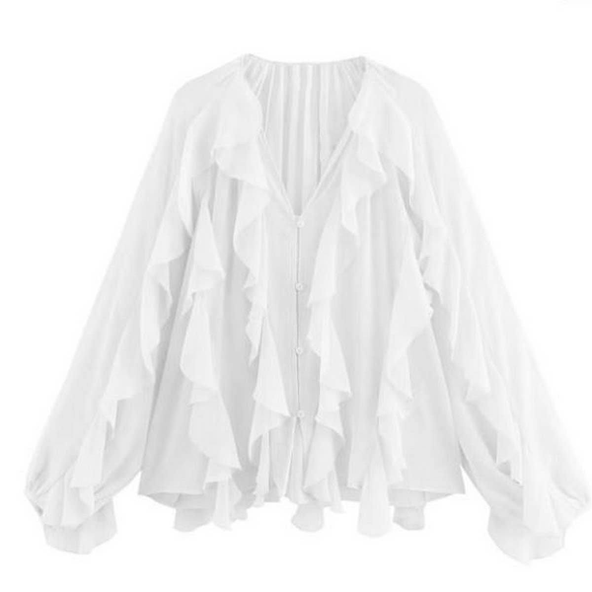 Women's Stylish Ruffled V-Neck Spring Blouse