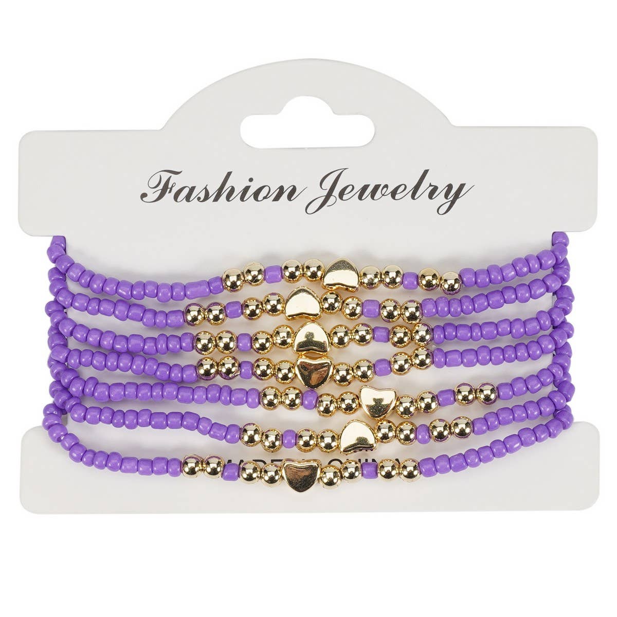CWAJE05685_BOHO HEART MULTI LAYER ELASTIC BEADED BRACELET