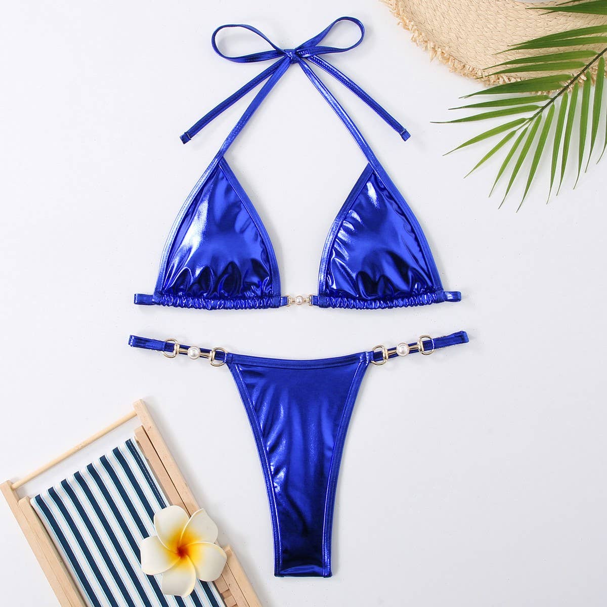 TIE SIDE BIKINI SET - SHINY SOLID COLOR SWIMSUIT