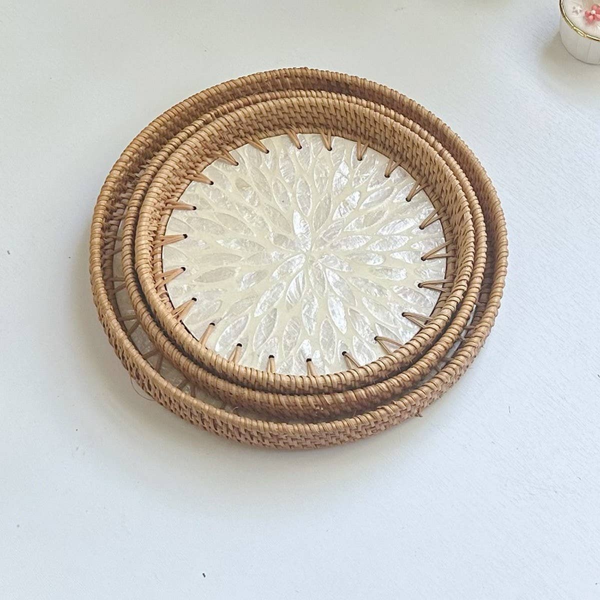 RATTAN COLORFUL SHELL FRUIT TRAY THREE-PIECE SET_CWMM4428