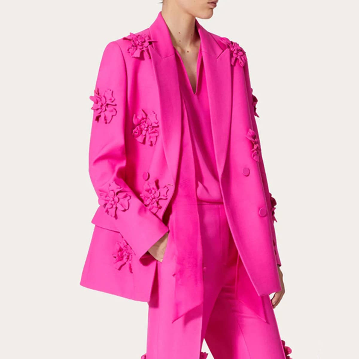 Double-Breasted Floral Blazer & Flare Pants Set