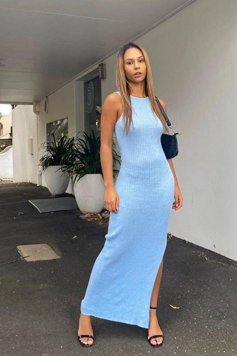 CWDMD4898_SOLID COLOR TWIST SLIT FIT TANK DRESS