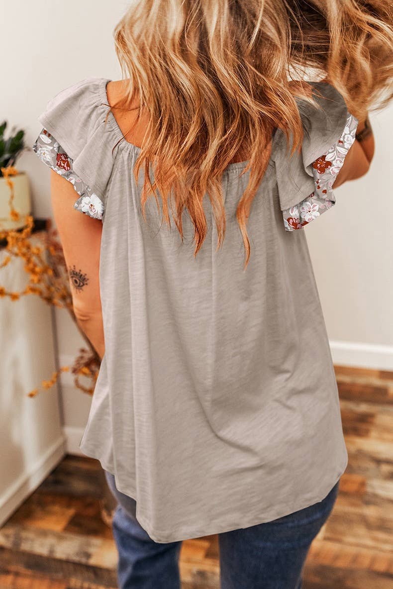 FLORAL RUFFLED SLEEVELESS BLOUSE