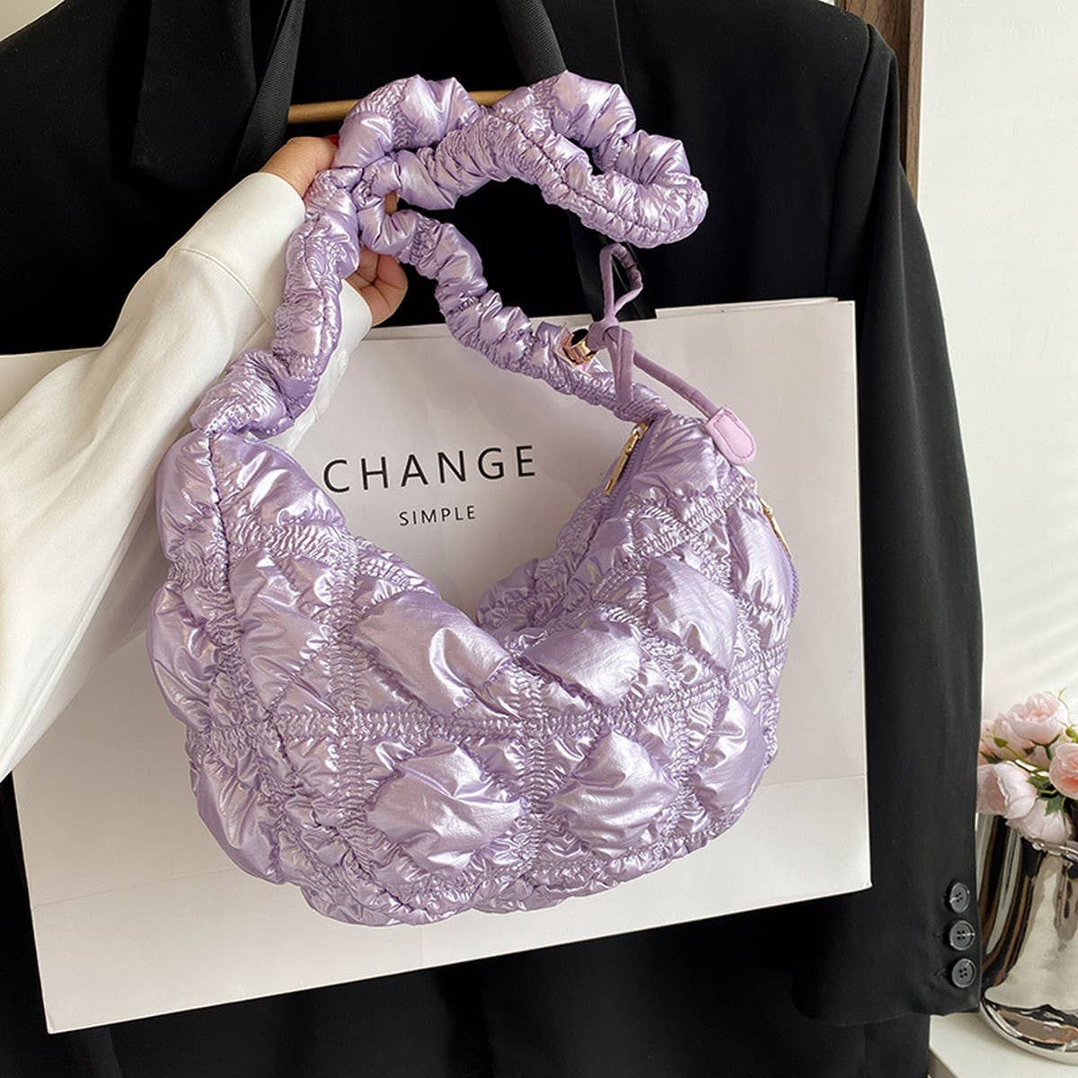 Silver Puffy Cloud Dumpling Shoulder Bag_CUAB00511