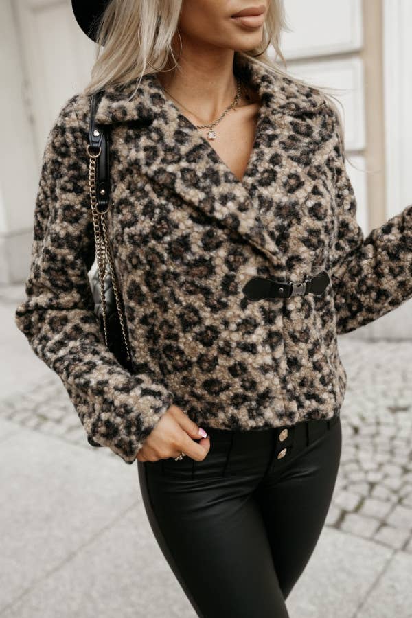 ZEBRA-PRINT BLAZER HAIRY-CROPPED ZIPPER COLLAR