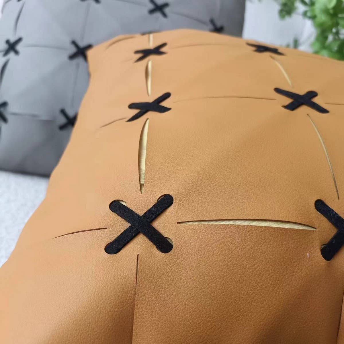 SIMPLE LEATHER SPLICING THROW PILLOW CASES