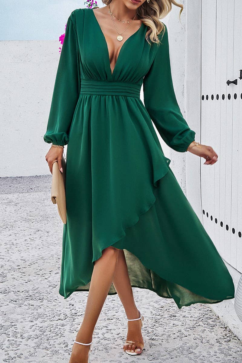 CWDMD4831_SPRING AND AUTUMN SLIM WAIST DRESS WITH SEXY SWING