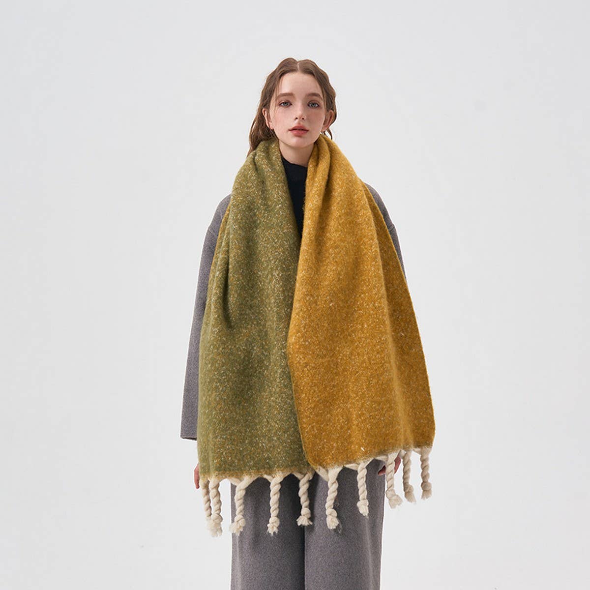 Handcrafted Tassel Double-Sided Scarf for Winter