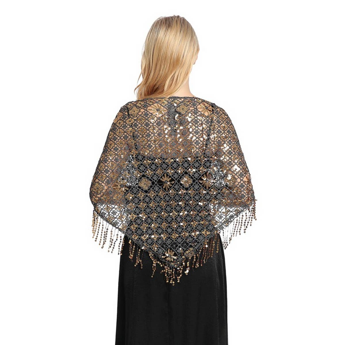 Sequin Fringe Triangle Shawl ? Bridal Party Wrap