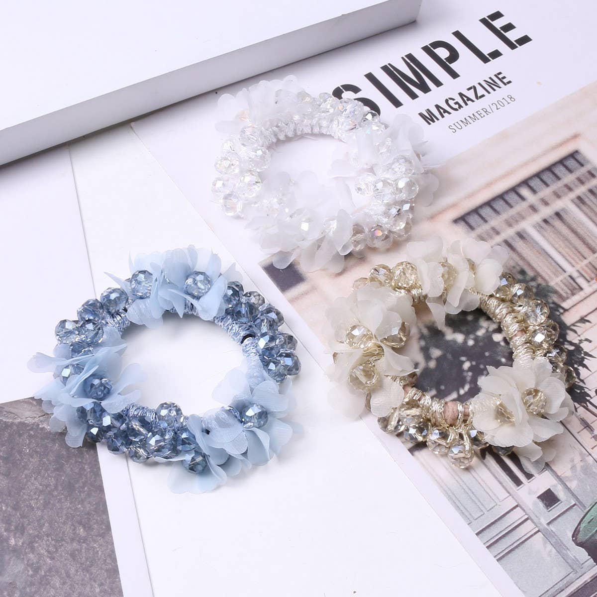 Cute Crystal Heart Organza Elastic Hair Tie