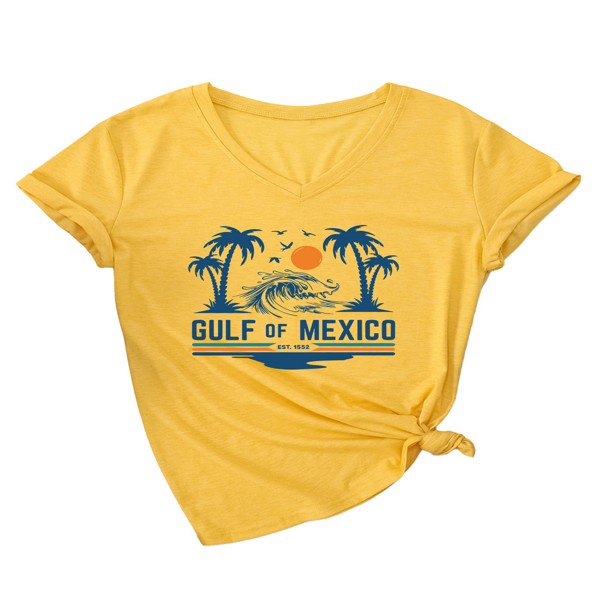 Slim V??˜Neck T??˜Shirt ??Gulf of Mexico Est Print_CWTTS1538