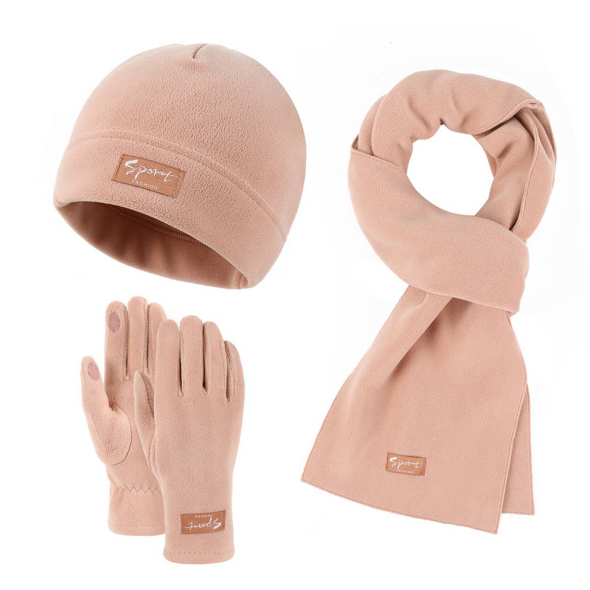 KNITTED GLOVES SCARF HAT WOOL THREE PIECE SET