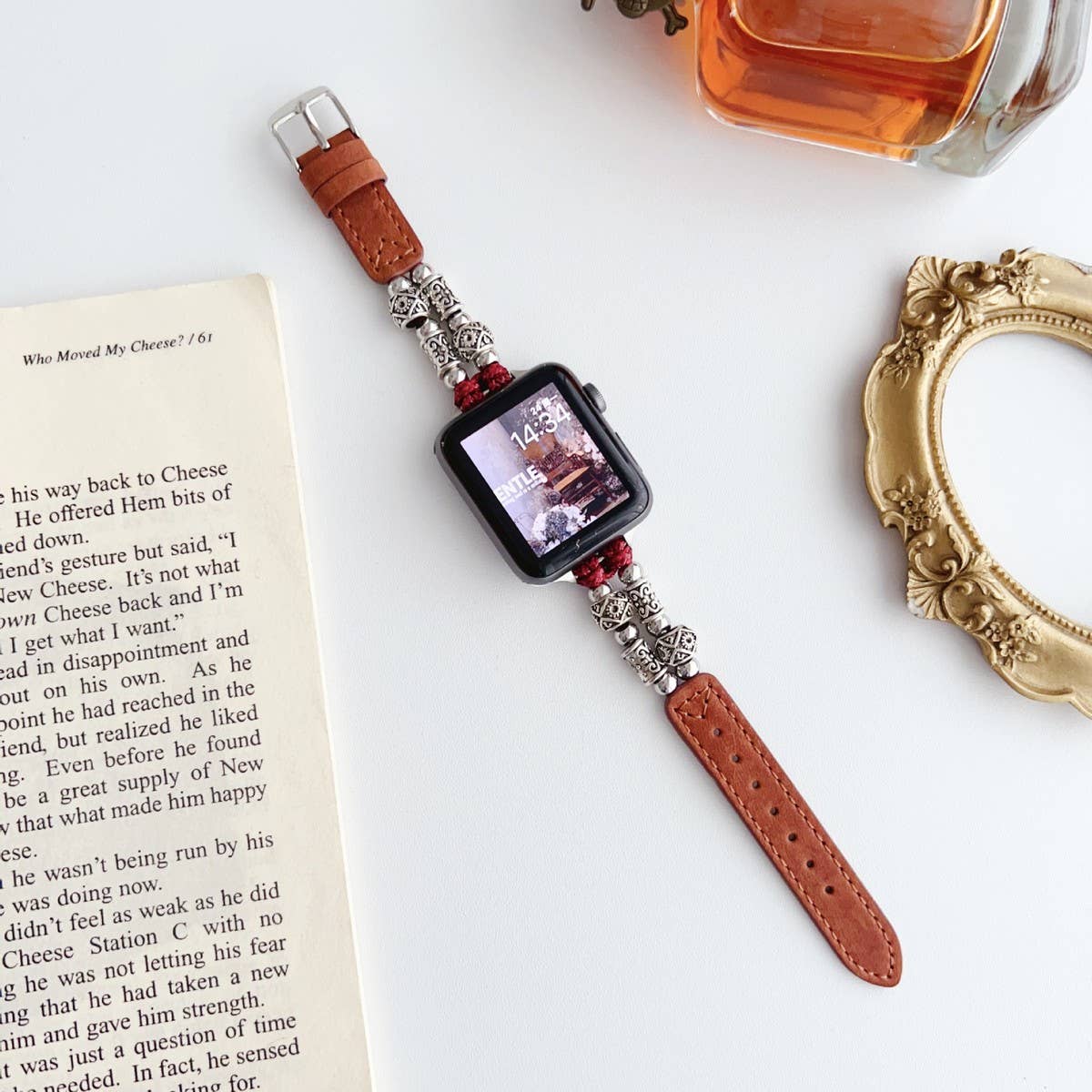 IWATCH8-1 SE TIBETAN SILVER GENUINE LEATHER STRAP