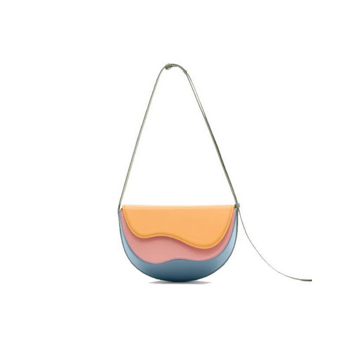 CURVED WAVE CONTRAST COLOR CROSSBODY SADDLE BAG_CWAB1894