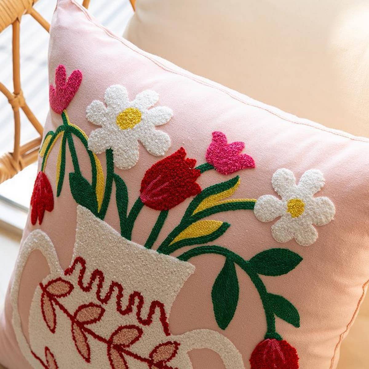 Cotton Cream Pillow Cover Sofa Bed Square Cushion