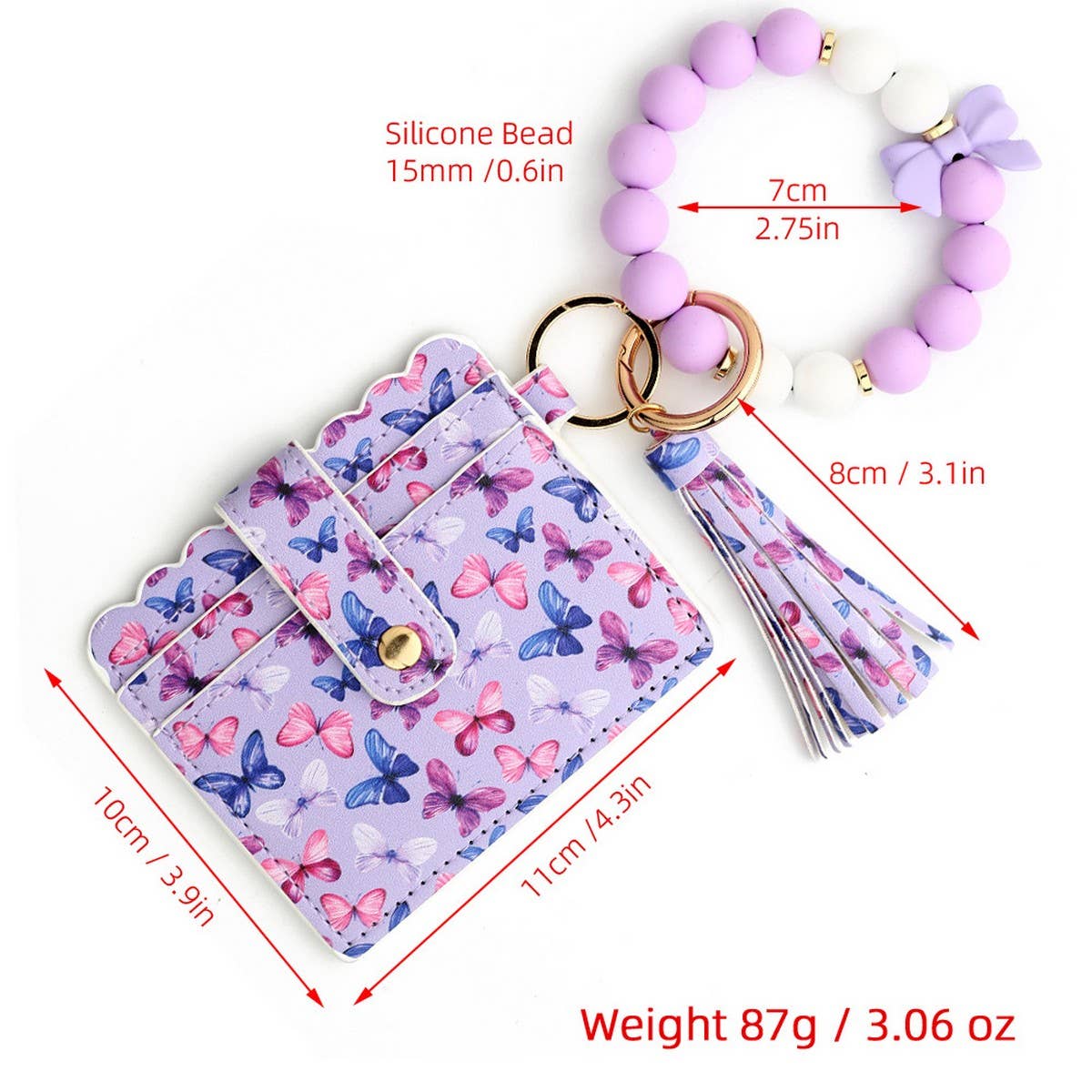 Butterfly Print Card Holder with Beaded Keychain_CWAB4960