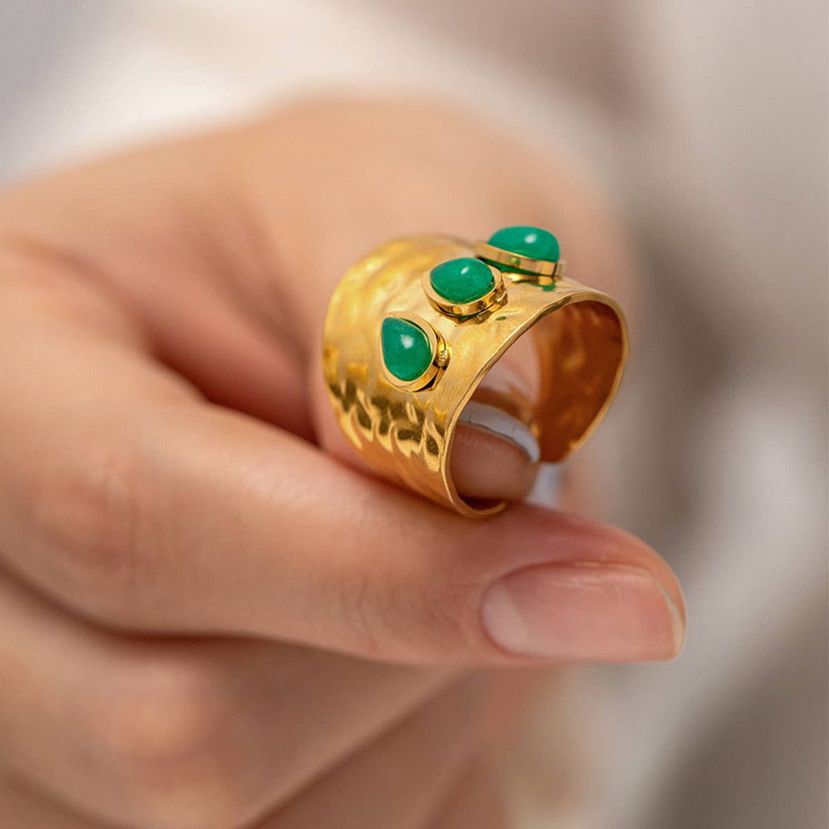 GREEN NATURAL STONE WIDE RINGS STAINLESS STEEL