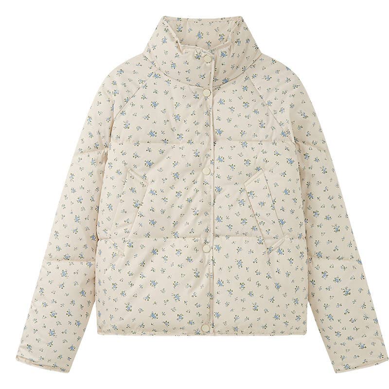 Floral short stand-up collar padded jacket
