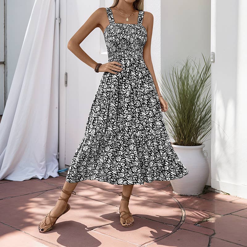Floral sleeveless sundress sweet country style