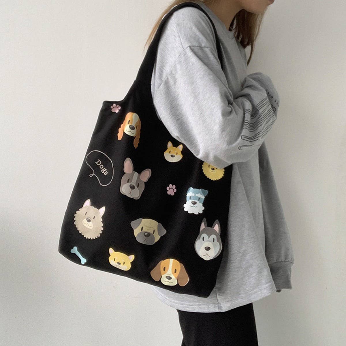 TOTE BAGS CANVAS WITH CUTE DOGS PATTERN_CWAB2060