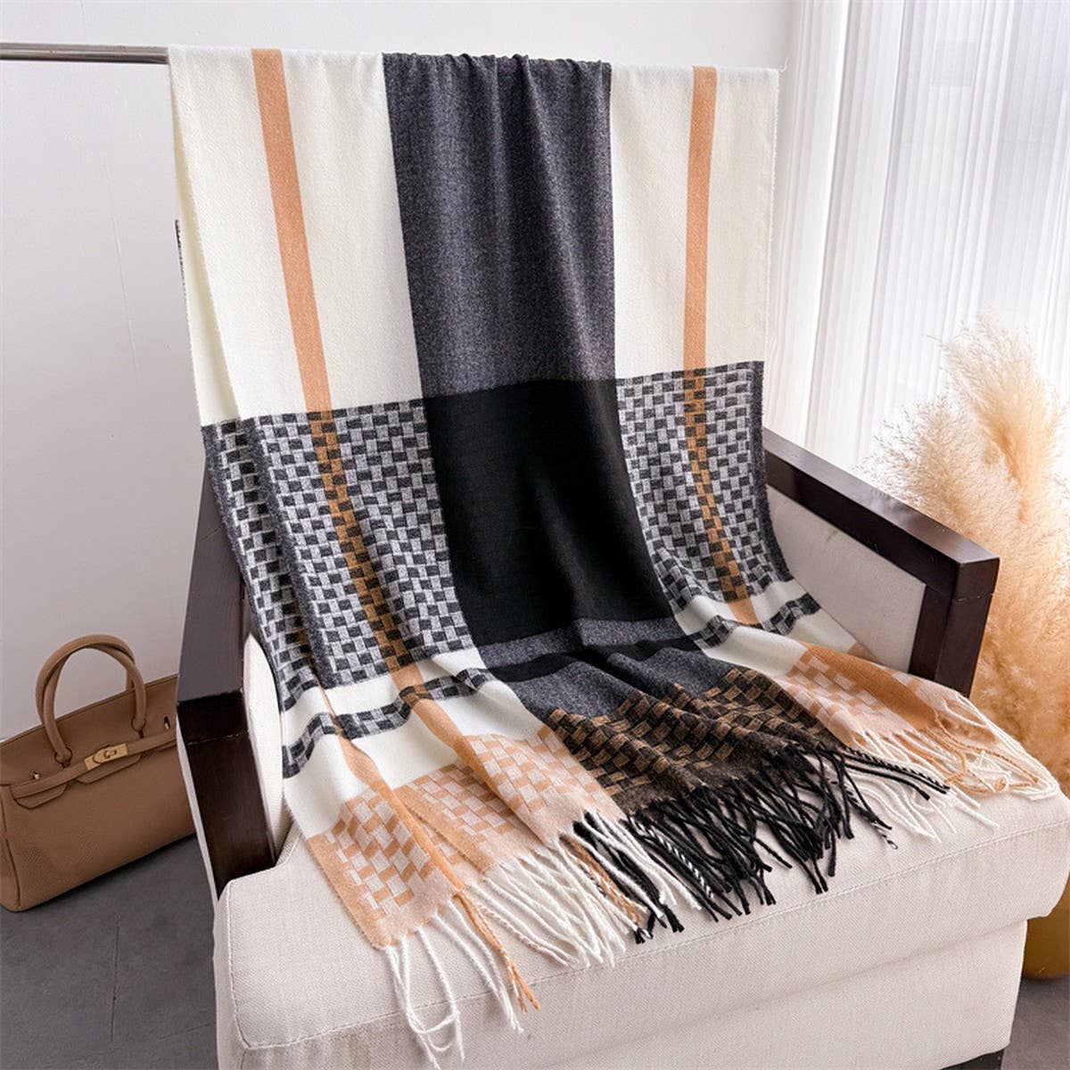 Woven Plaid Fringe Scarf Warm Winter Shawl Wrap_CWASC2779