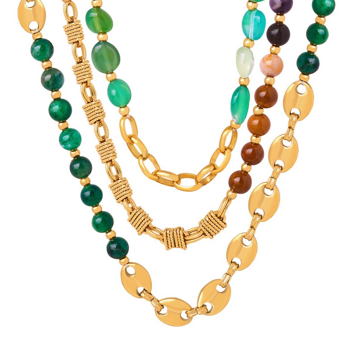 NATURAL STONE AGATE TITANIUM STEEL NECKLACE