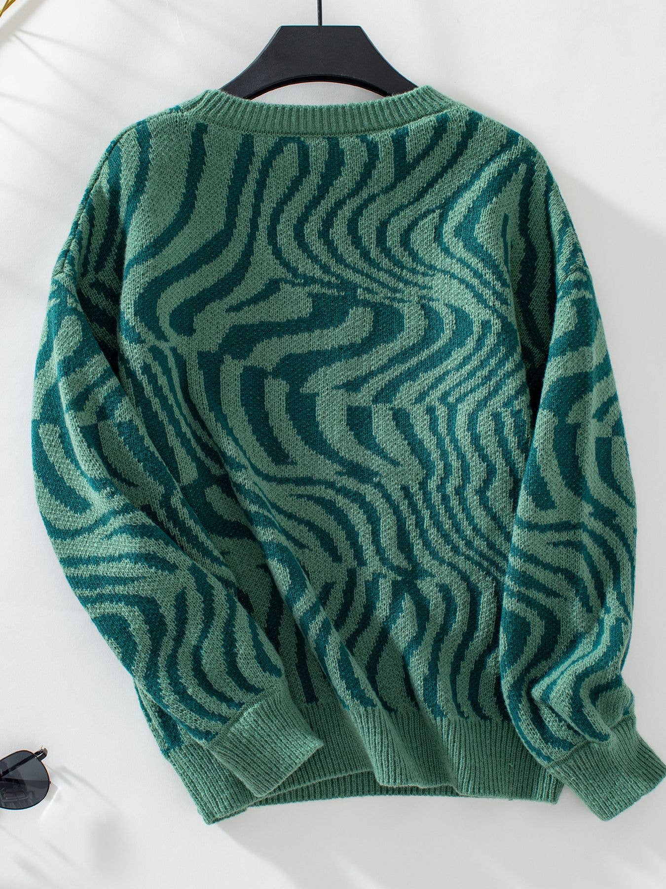 ZEBRA-PRINT PULLOVER CREW NECK SWEATER