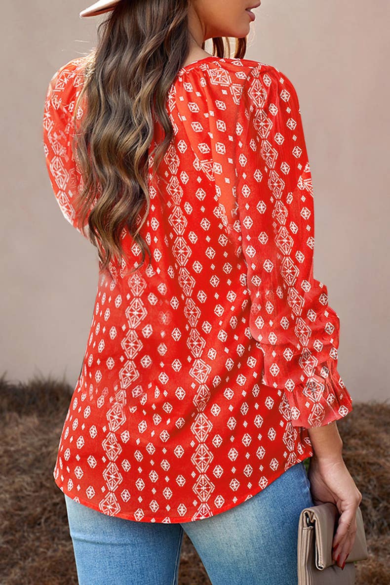Floral printed V-neck shirt