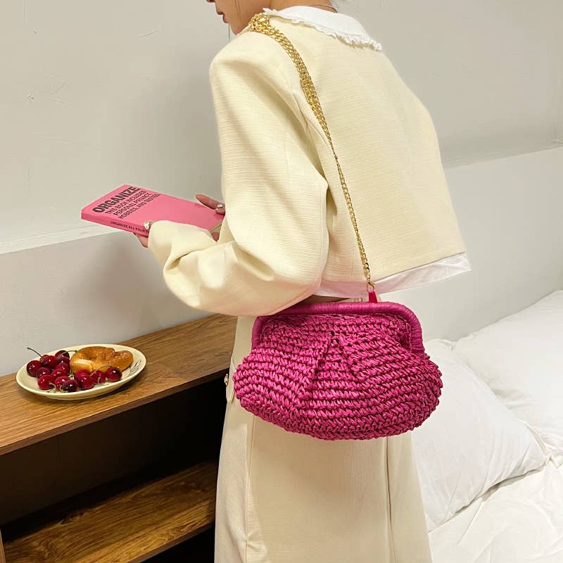 Weave a fashionable candy-colored clutch bag