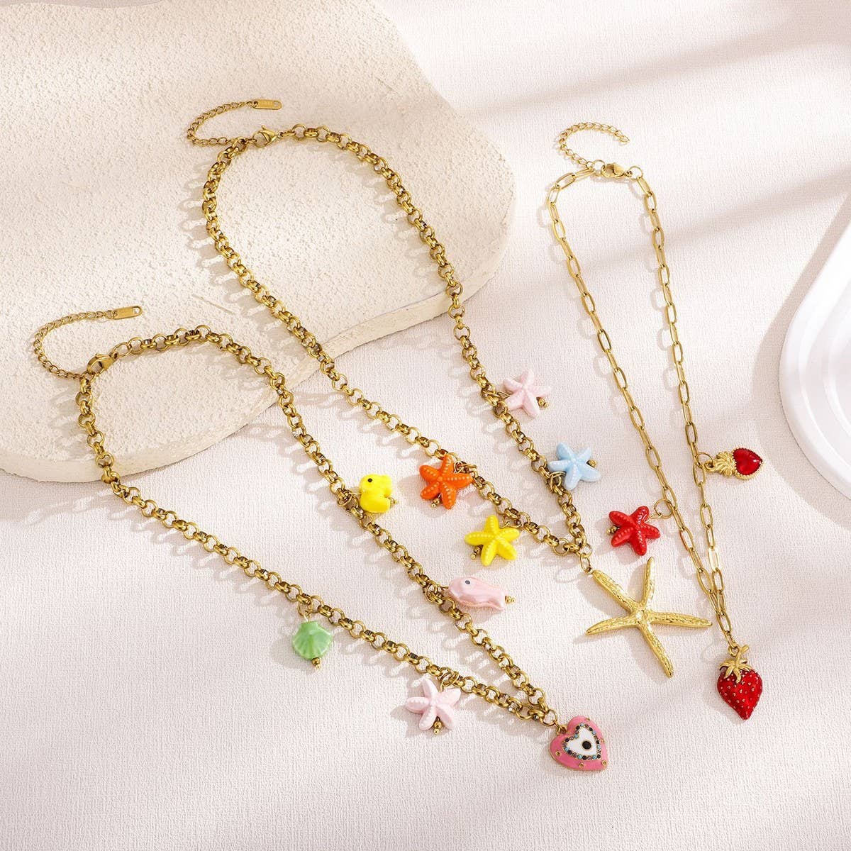 Fashion Steel Strawberry & Starfish Necklace_CWMM8823