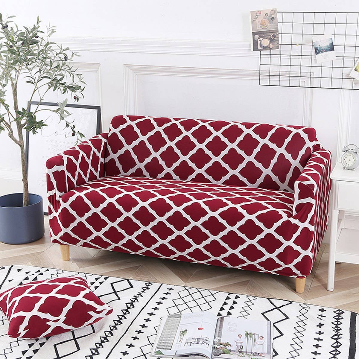 Printed Milk Silk Sofa Cover, Stretch & Full Fit_CWMM8325