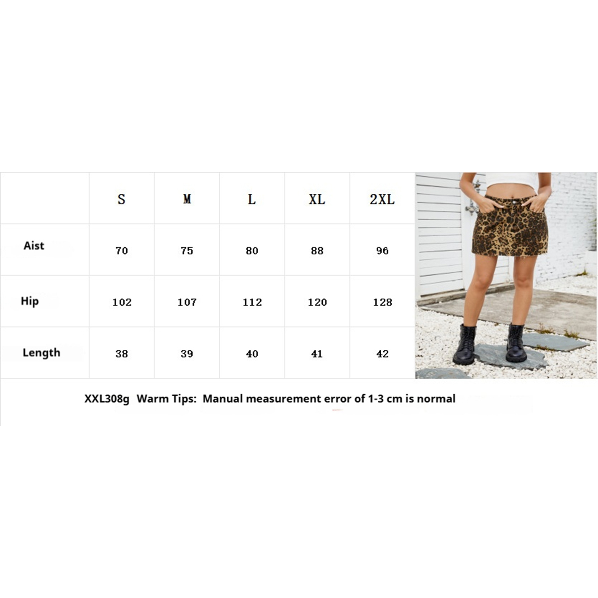 Women?™s Washed Denim Leopard Print Mini Skirt_CWJSK0209