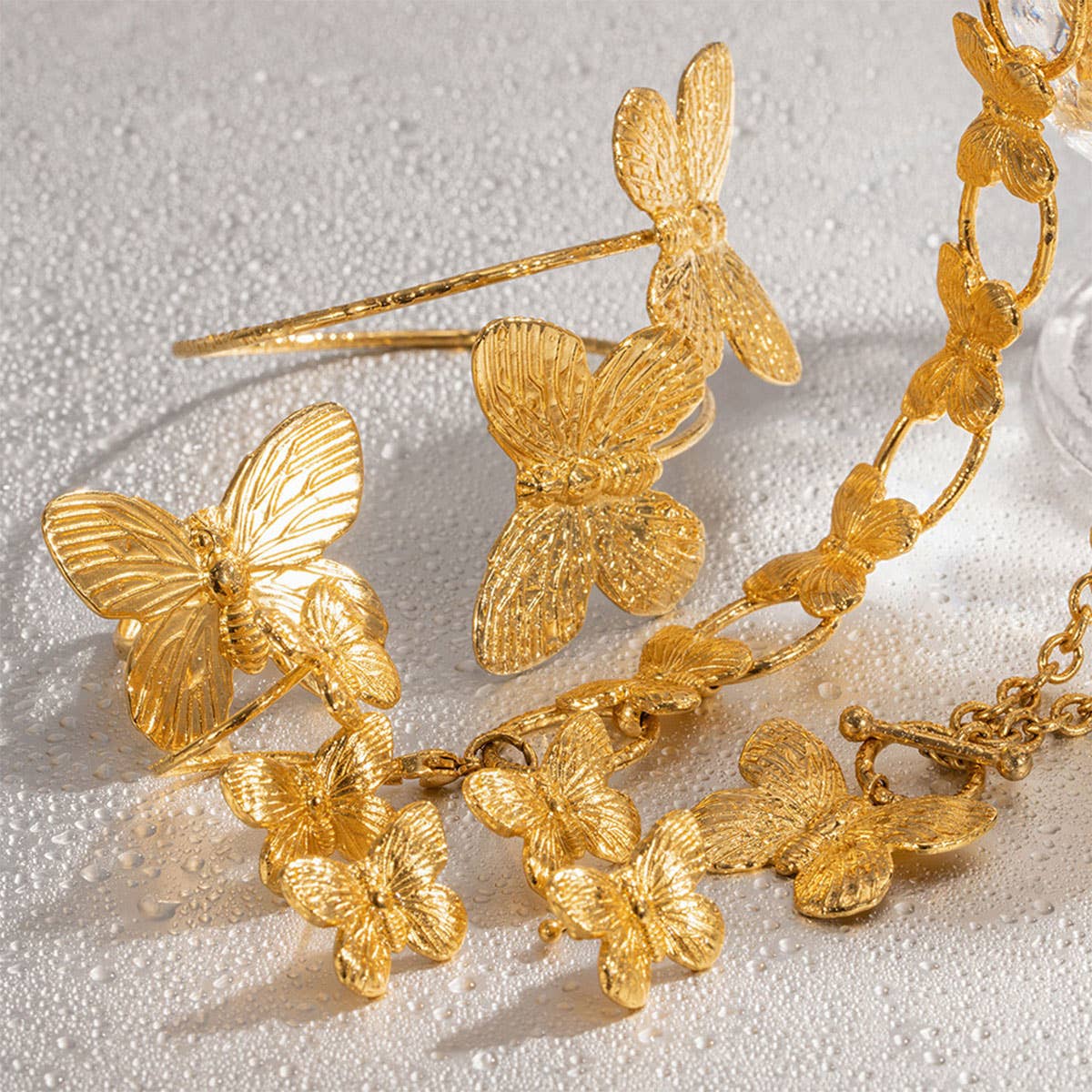 VINTAGE BUTTERFLY NECKLACE EARRINGS RING SET