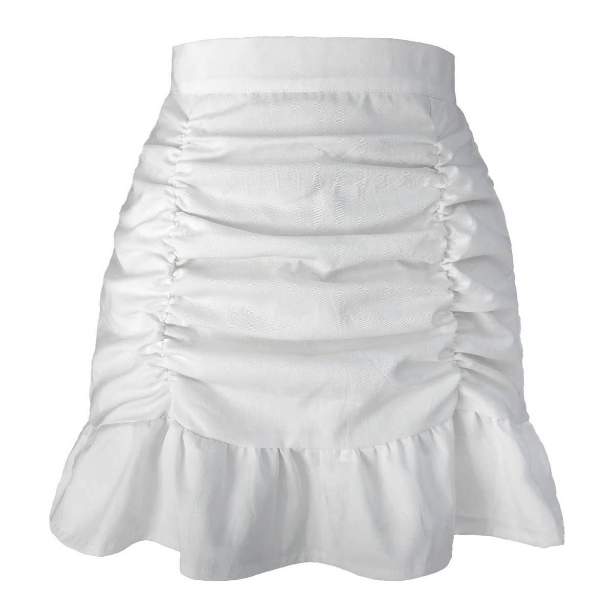 SOLID COLOR PLEATED RUFFLE ZIPPER SKIRT_CWBSS0388