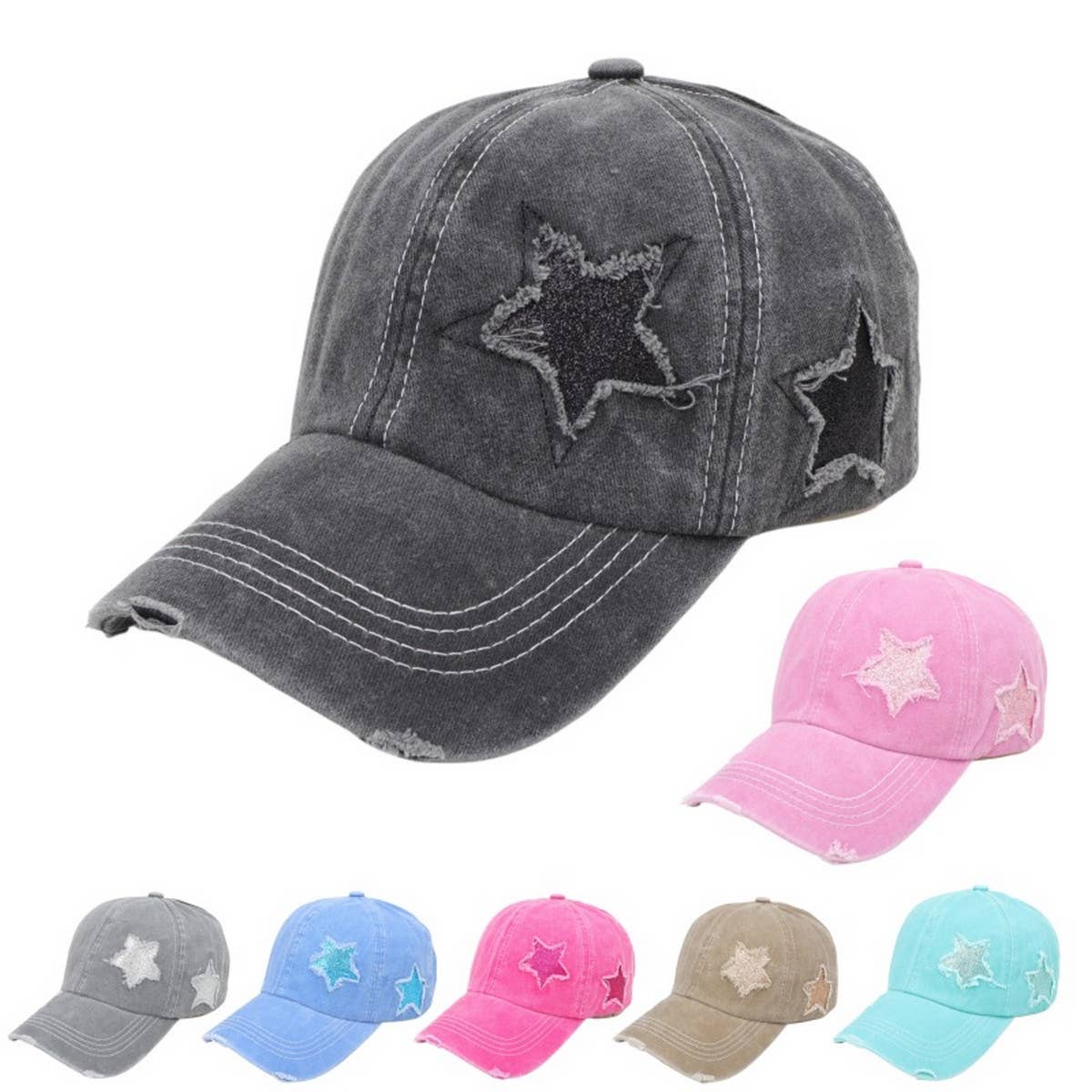 Women's Star Sequin Baseball Cap, Sun Hat CWAH1126