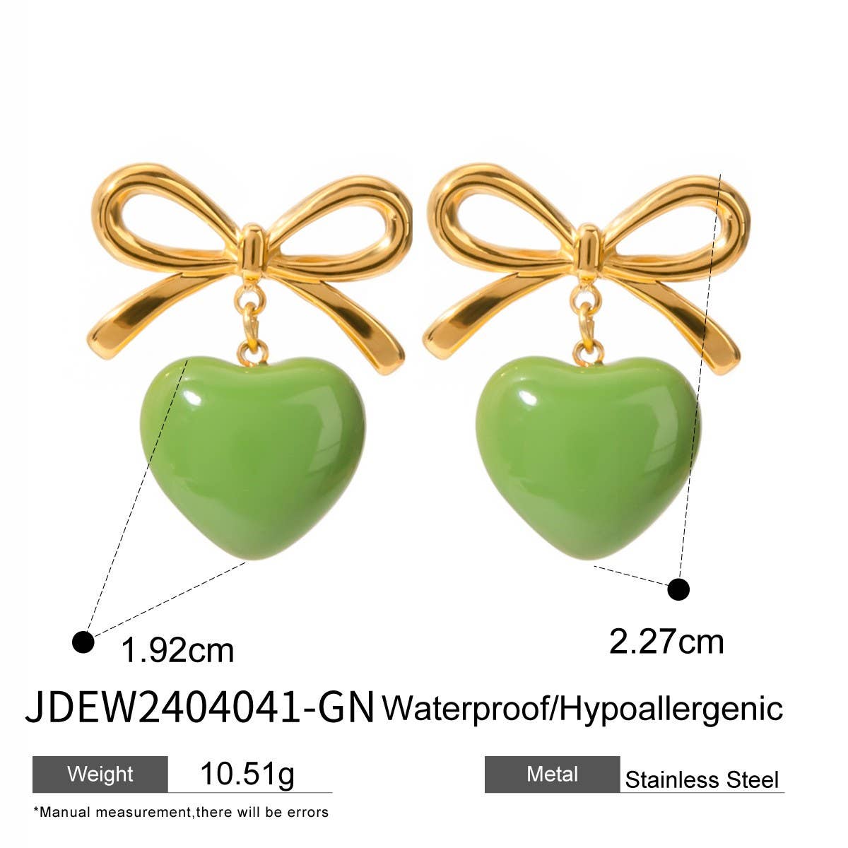 BOW WITH A HEART-SHAPED OIL DROP EARRINGS_CWAJE1881
