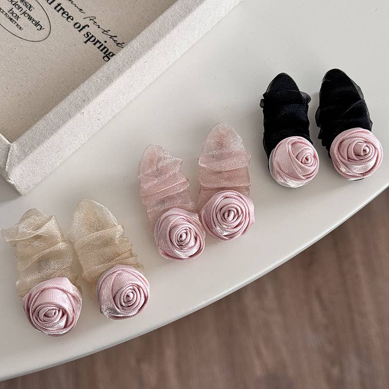 Pink Rose Mesh Hair Clip, Crease Duckbill Bang Pin_CWAHA4693