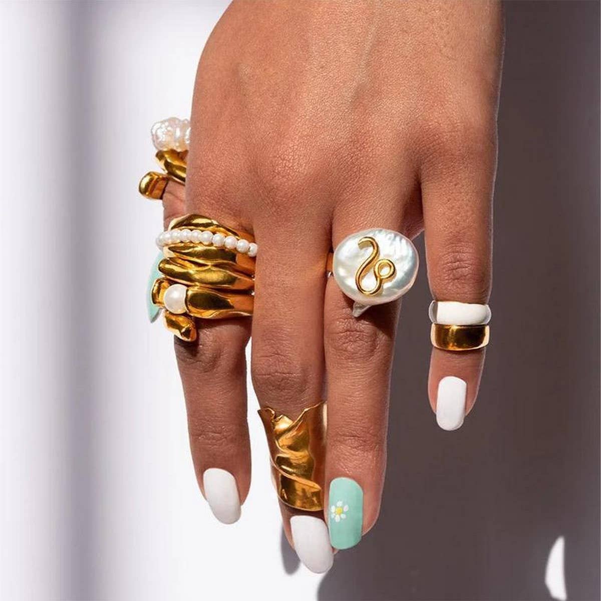 12 Zodiac Signs Irregular Pearl Rings_CWMM5742
