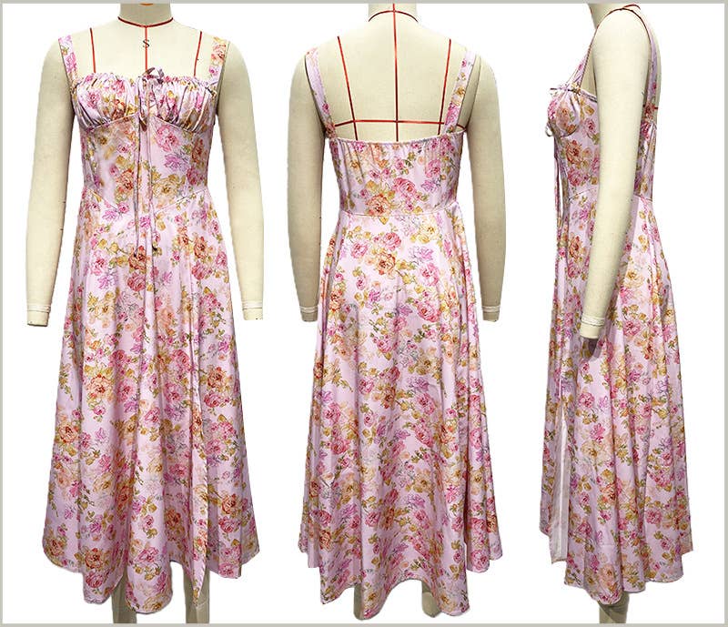 FLORAL FRENCH HIGH-WAISTED LONG HALTER DRESS