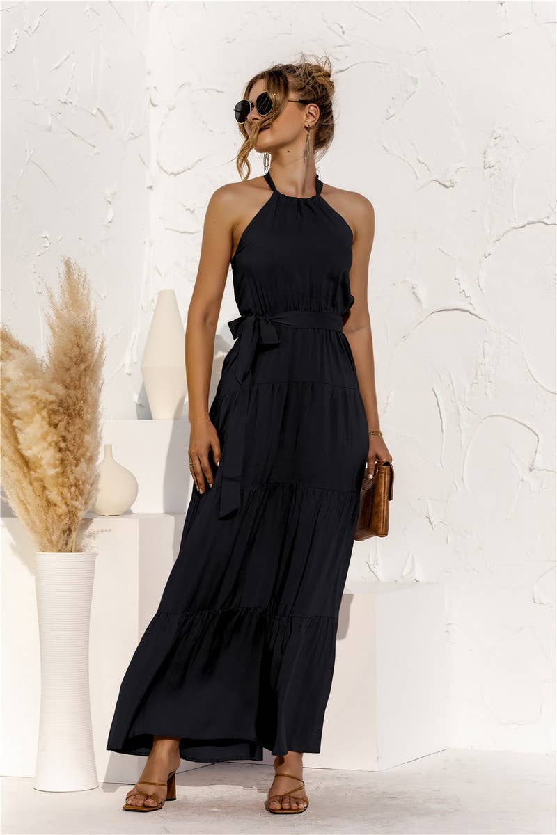 CWDMD4828_SUMMER HALTER NECK STRAPPY BACKLESS DRESS