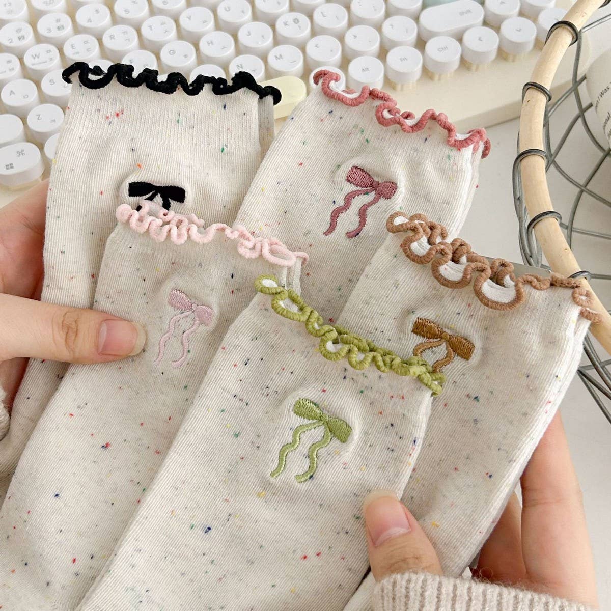 Ruffle Bows Embroidered Socks For Women