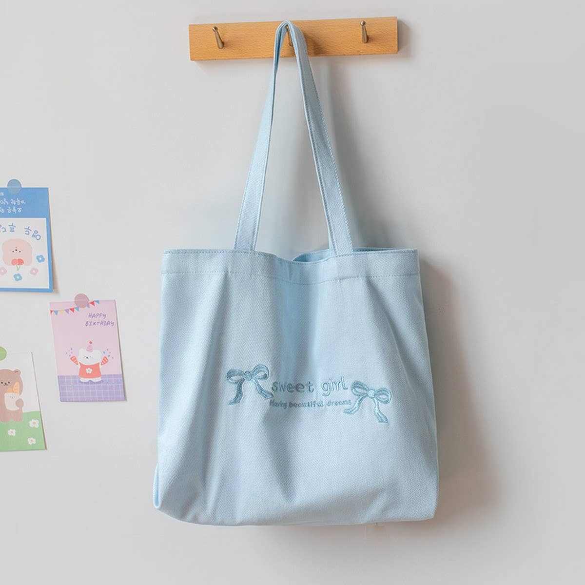 Macaron Color Embroidered Canvas Tote for Students_CWAB5627