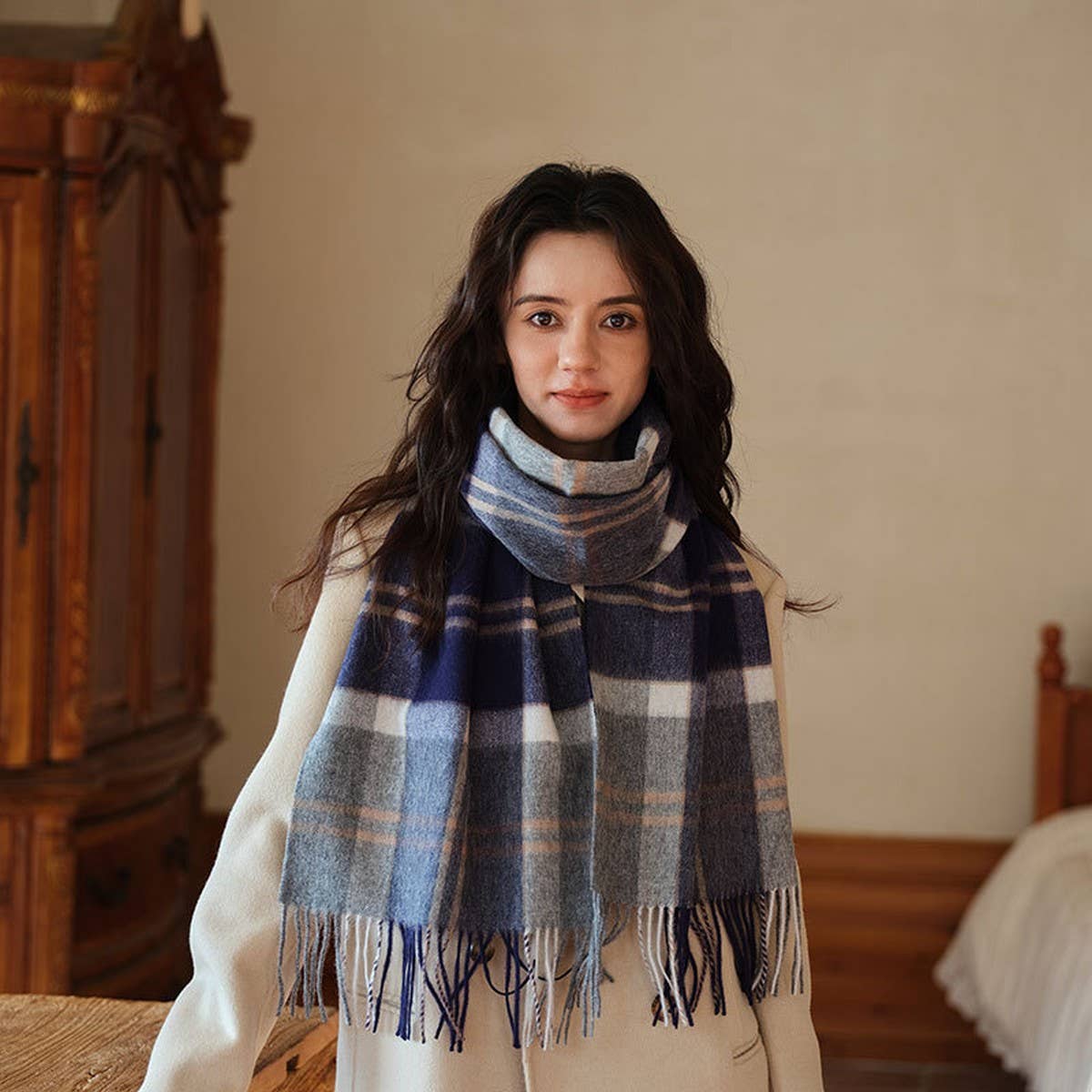 100% Wool Plaid Scarf – Soft Reversible Wrap_CWASC2348