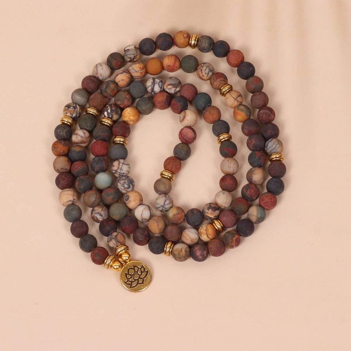 108 LOTUS PENDANT PICASSO STONE BEADED BRACELET_CWAJE3949
