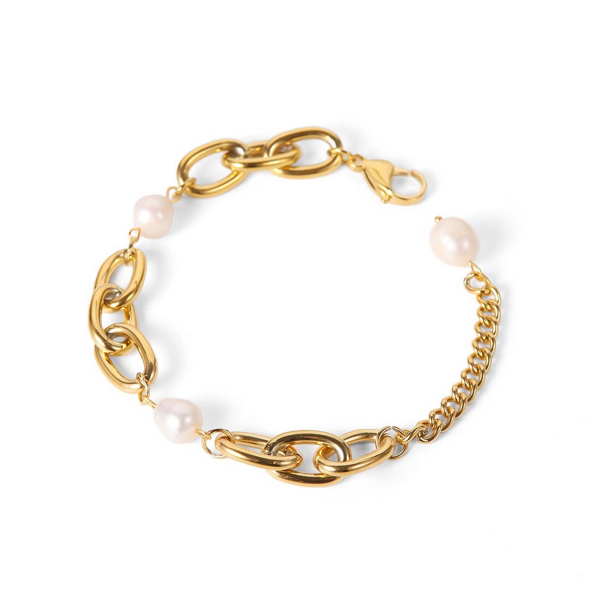 French Vintage Freshwater Pearl Cuban Bracelet