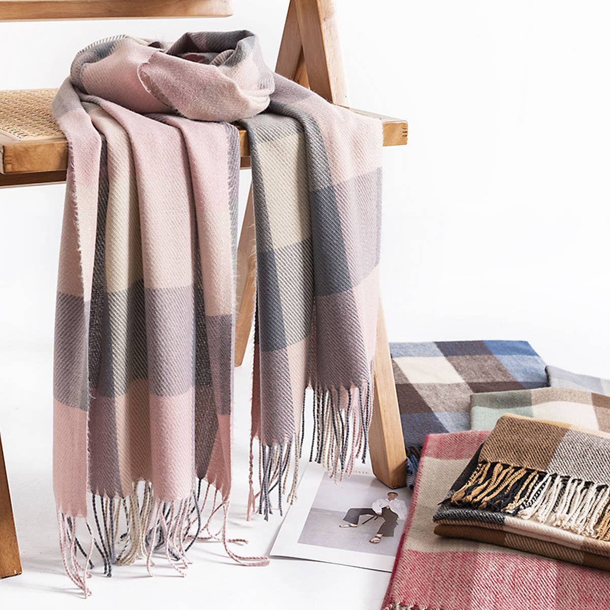 Melange Plaid Scarf ? Soft Faux Cashmere Fall Wrap