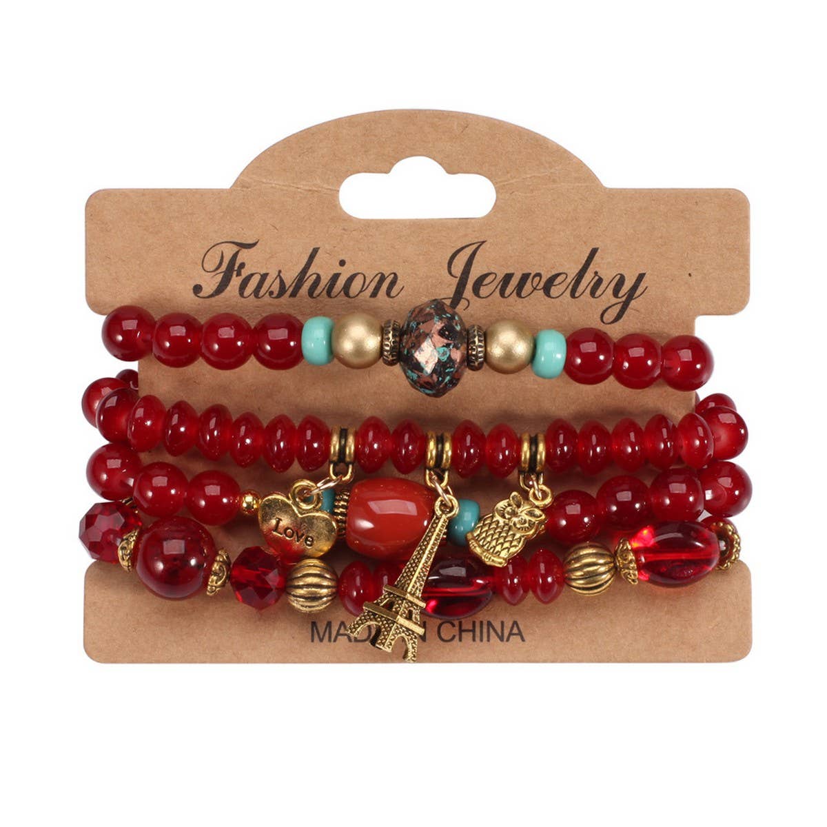 CWAJE05705_BOHO MULTI LAYER BEADED OWL EIFFEL BRACELET